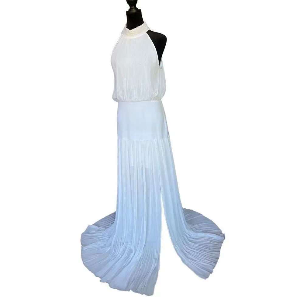 NWOT Veronica Beard Lilliana Gown Dress Pleated Halter Bow Bride Size 8 White
